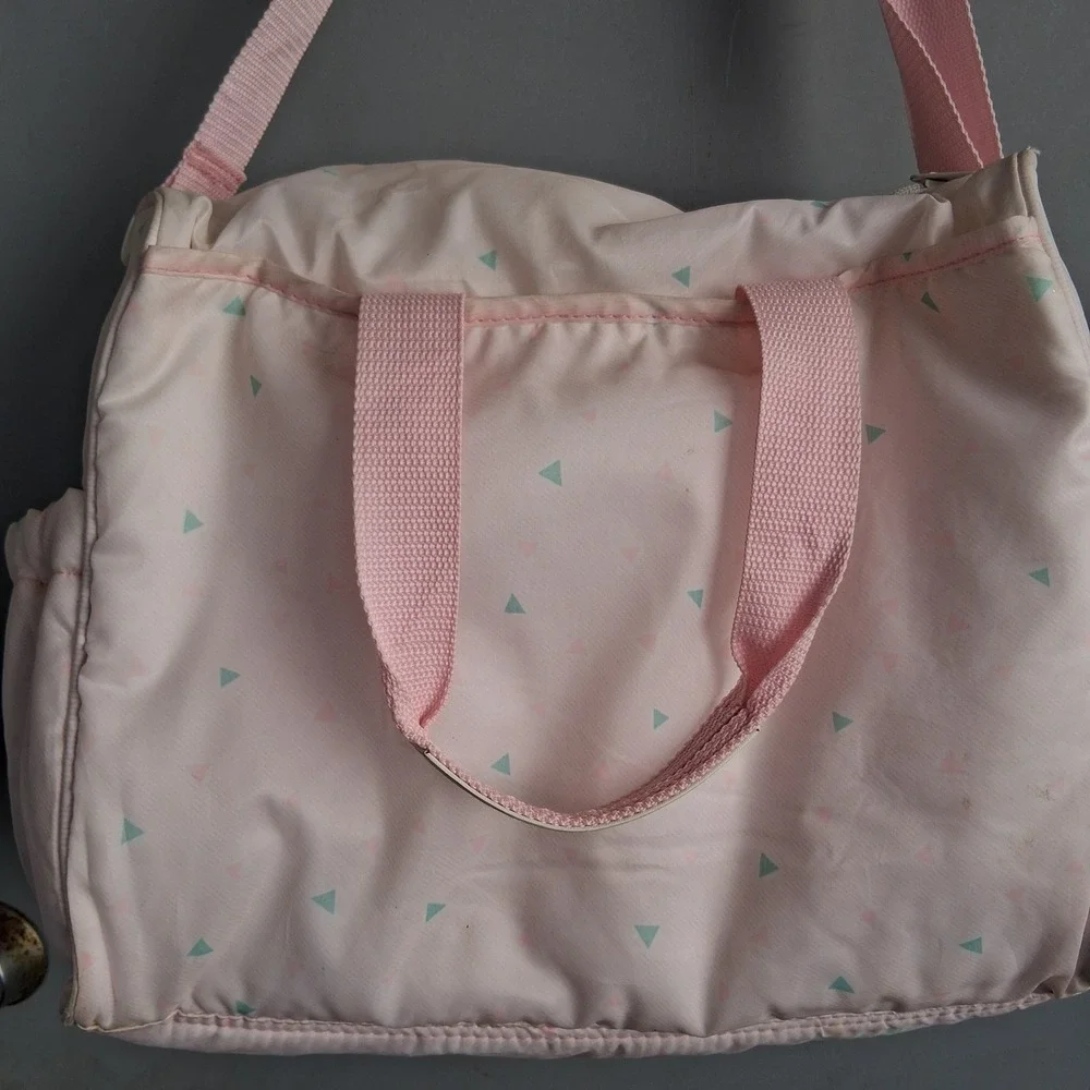 Vintage 80s 90s Vinyl Diaper Bag Pink Mint Green Geometric w/changing pad EVC